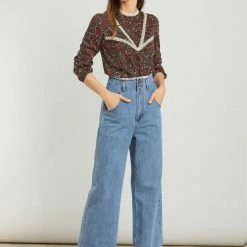 Allegra K Women's Vintage Lace Trim Stand Collar Long Sleeve Floral Valentine's Day Top