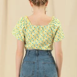 Allegra K Women's Floral Sweetheart Neck Ruffle Short Sleeves Blouse Top 14 Allegra K Women's Floral Sweetheart Neck Ruffle Short Sleeves Blouse Top