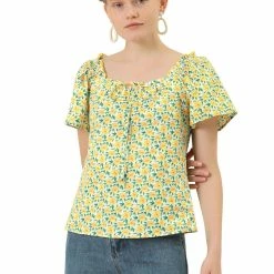 Allegra K Women's Floral Sweetheart Neck Ruffle Short Sleeves Blouse Top 10 Allegra K Women's Floral Sweetheart Neck Ruffle Short Sleeves Blouse Top