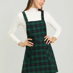 Allegra K Women's Plaid Tartan Button Decor A-Line Pinafore Overall Dress 55 Allegra K Women's Plaid Tartan Button Decor A-Line Pinafore Overall Dress