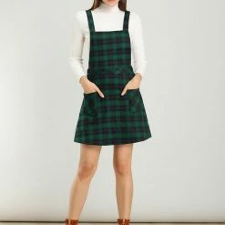 Allegra K Women's Plaid Tartan Button Decor A-Line Pinafore Overall Dress 56 Allegra K Women's Plaid Tartan Button Decor A-Line Pinafore Overall Dress