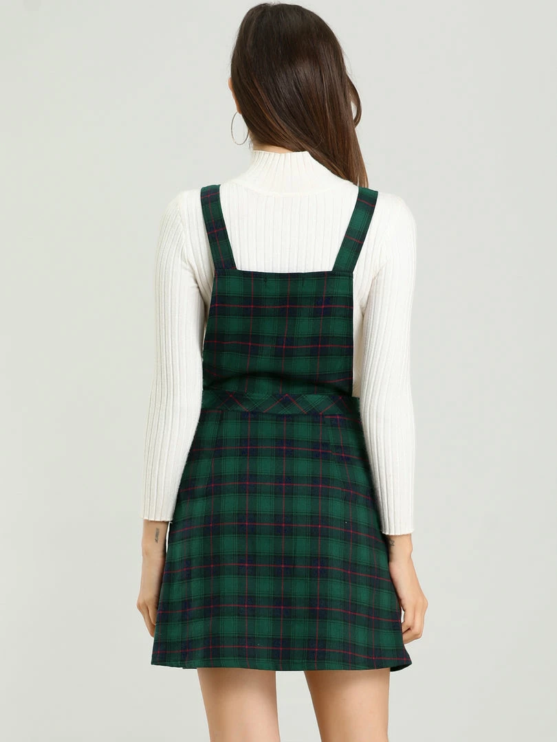 Allegra K Women's Plaid Tartan Button Decor A-Line Pinafore Overall Dress 20 Allegra K Women's Plaid Tartan Button Decor A-Line Pinafore Overall Dress