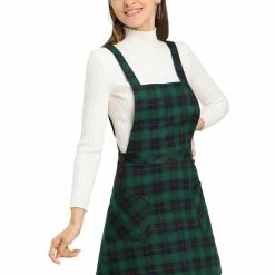 Allegra K Women's Plaid Tartan Button Decor A-Line Pinafore Overall Dress 54 Allegra K Women's Plaid Tartan Button Decor A-Line Pinafore Overall Dress