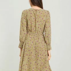 Allegra K Women's Puff Sleeve Dress Fit And Flare Round Neck Floral Dresses