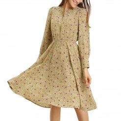 Allegra K Women's Puff Sleeve Dress Fit And Flare Round Neck Floral Dresses