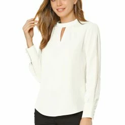 Allegra K Women's Work Office Shirt Keyhole Collar Long Sleeve Fall Chiffon Blouse