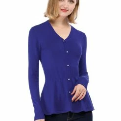 Allegra K Smocked Waist Peplum Pullover Jumper Women