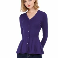 Allegra K Smocked Waist Peplum Pullover Jumper Women
