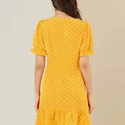 Allegra K Women's Dots Print Square Neck Ruffle Hem Short Sleeve Above Knee Casual Dress 31 Allegra K Women's Dots Print Square Neck Ruffle Hem Short Sleeve Above Knee Casual Dress