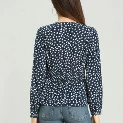 Allegra K Women's Elegant Dots V Neck Long Sleeve Top Button Peplum Blouse