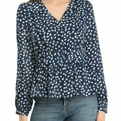 Allegra K Women's Elegant Dots V Neck Long Sleeve Top Button Peplum Blouse