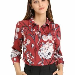 Allegra K Women's Floral Button Down Long Sleeves Tie Neck Work Office Shirt Blouse 26 Allegra K Women's Floral Button Down Long Sleeves Tie Neck Work Office Shirt Blouse