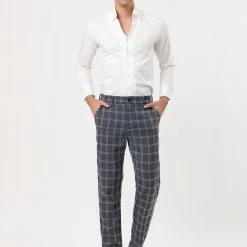 Allegra K Men's Plaid Checks Patterned Flat Front Chino Dress Pants