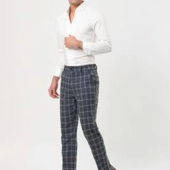 Allegra K Men's Plaid Checks Patterned Flat Front Chino Dress Pants