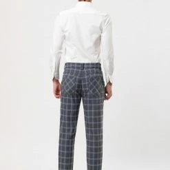 Allegra K Men's Plaid Checks Patterned Flat Front Chino Dress Pants