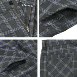 Allegra K Men's Plaid Checks Patterned Flat Front Chino Dress Pants