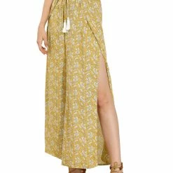 Allegra K Women's Boho High Split Elastic Waist Tassel Drawstring Printed Wide Leg Pants 20 Allegra K Women's Boho High Split Elastic Waist Tassel Drawstring Printed Wide Leg Pants