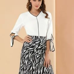 Allegra K Women's 3/4 Sleeve Tie Cuff Piped V Neck Solid Blouse Office Work Top 11 Allegra K Women's 3/4 Sleeve Tie Cuff Piped V Neck Solid Blouse Office Work Top