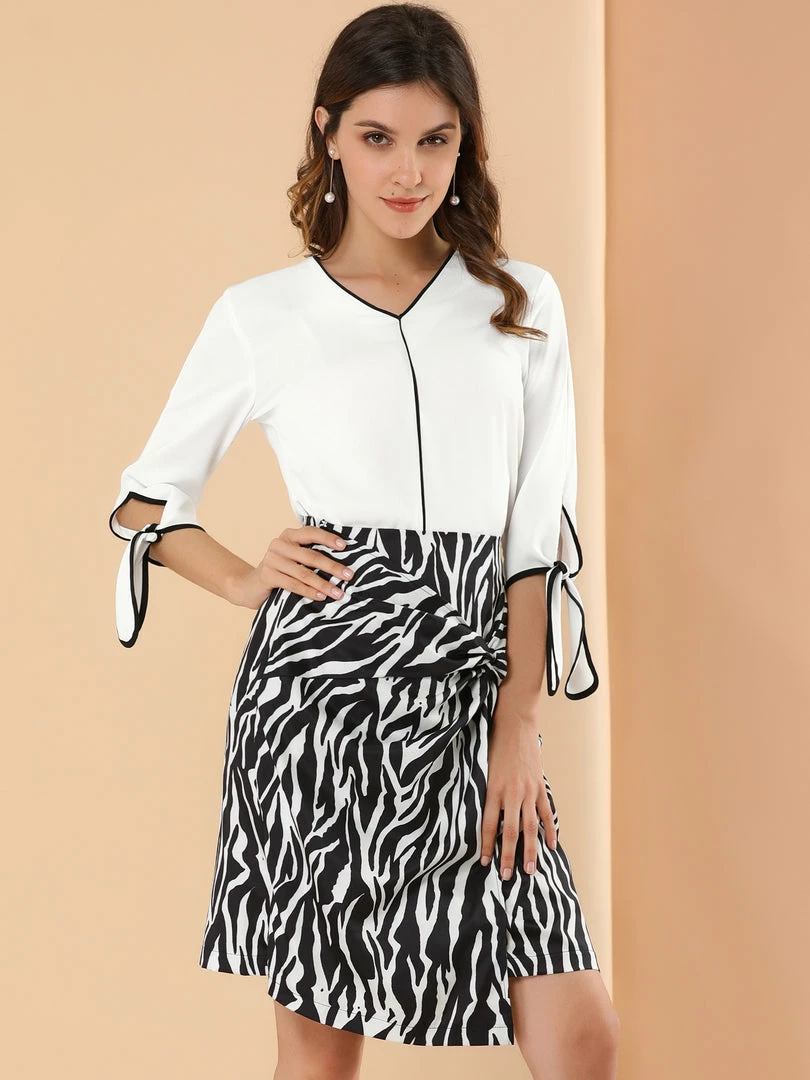 Allegra K Women's 3/4 Sleeve Tie Cuff Piped V Neck Solid Blouse Office Work Top 5 Allegra K Women's 3/4 Sleeve Tie Cuff Piped V Neck Solid Blouse Office Work Top