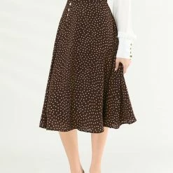 Allegra K Women's Retro Polka Dots Elastic Waist Vintage A-Line Midi Skirt