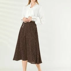 Allegra K Women's Retro Polka Dots Elastic Waist Vintage A-Line Midi Skirt