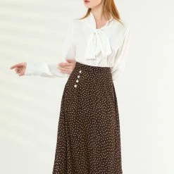 Allegra K Women's Retro Polka Dots Elastic Waist Vintage A-Line Midi Skirt