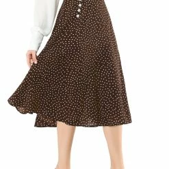 Allegra K Women's Retro Polka Dots Elastic Waist Vintage A-Line Midi Skirt