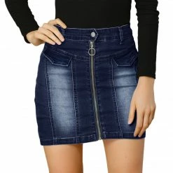 Allegra K Women's Denim Skirts Zip Front Slim Fit High Waist Mini Jean Skirt