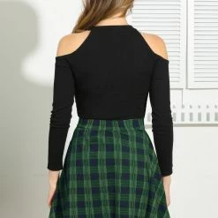 Allegra K Women's Tartan Plaid Zip Up High Waist A-Line Skater Skirt