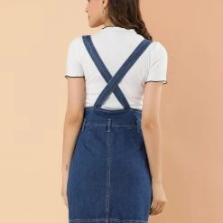 Allegra K Women's Casual Button Front High Waist Overall Denim Skirt Suspender Dress 24 Allegra K Women's Casual Button Front High Waist Overall Denim Skirt Suspender Dress
