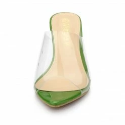 Allegra K Shoes Women's Clear Chunky Heel Slides Sandals Mules