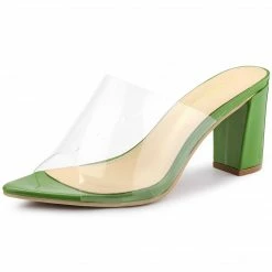 Allegra K Shoes Women's Clear Chunky Heel Slides Sandals Mules