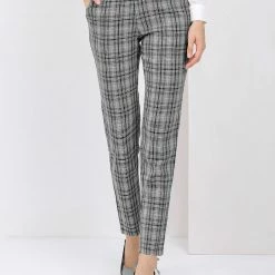 Allegra K Women's Plaid High Waist Straight Pant Trousers Cropped Ankle Tartan Office Pants