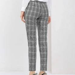 Allegra K Women's Plaid High Waist Straight Pant Trousers Cropped Ankle Tartan Office Pants