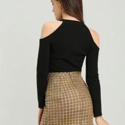 Allegra K Women's Check Slit Hem Faux Suede Mini Skirt