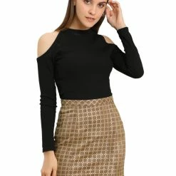 Allegra K Women's Check Slit Hem Faux Suede Mini Skirt