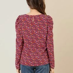 Allegra K Women's Puff Sleeve Top Retro Round Neck Puffy Blouse Tops