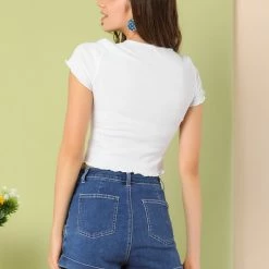 Allegra K Women's Mid Rise Rolled Hem Stretchy Denim Jean Shorts