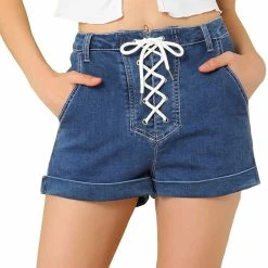 Allegra K Women's Mid Rise Rolled Hem Stretchy Denim Jean Shorts