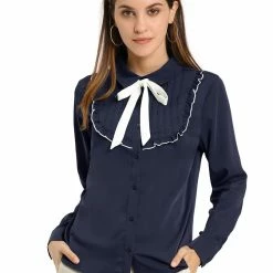 Allegra K Women's Tie Neck Elegant Long Sleeve Work Blouse
