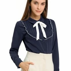 Allegra K Women's Tie Neck Elegant Long Sleeve Work Blouse