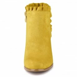 Allegra K Women's Ruffle Block Heel Ankle Boots Shoes