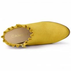 Allegra K Women's Ruffle Block Heel Ankle Boots Shoes