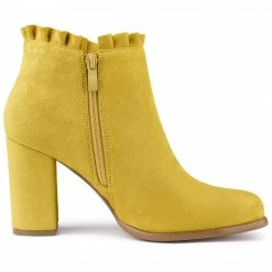 Allegra K Women's Ruffle Block Heel Ankle Boots Shoes