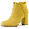 Allegra K Women's Ruffle Block Heel Ankle Boots Shoes