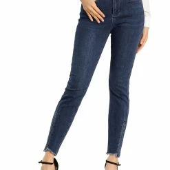 Allegra K Women's Denim Pants Skinny Slit Hem High Waist Stretch Ankle Jeans