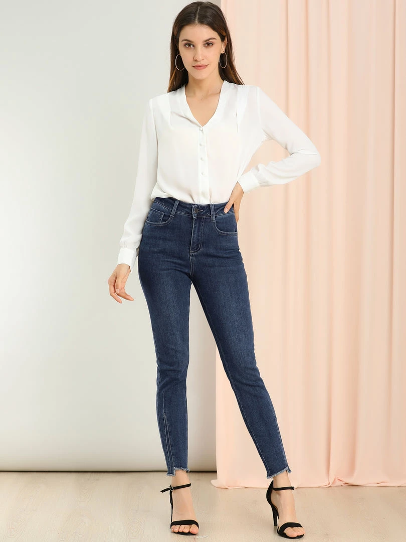 Allegra K Women's Denim Pants Skinny Slit Hem High Waist Stretch Ankle Jeans 5 Allegra K Women's Denim Pants Skinny Slit Hem High Waist Stretch Ankle Jeans