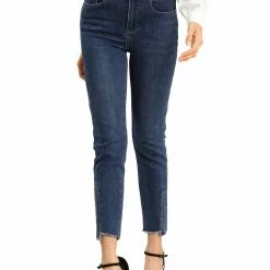 Allegra K Women's Denim Pants Skinny Slit Hem High Waist Stretch Ankle Jeans