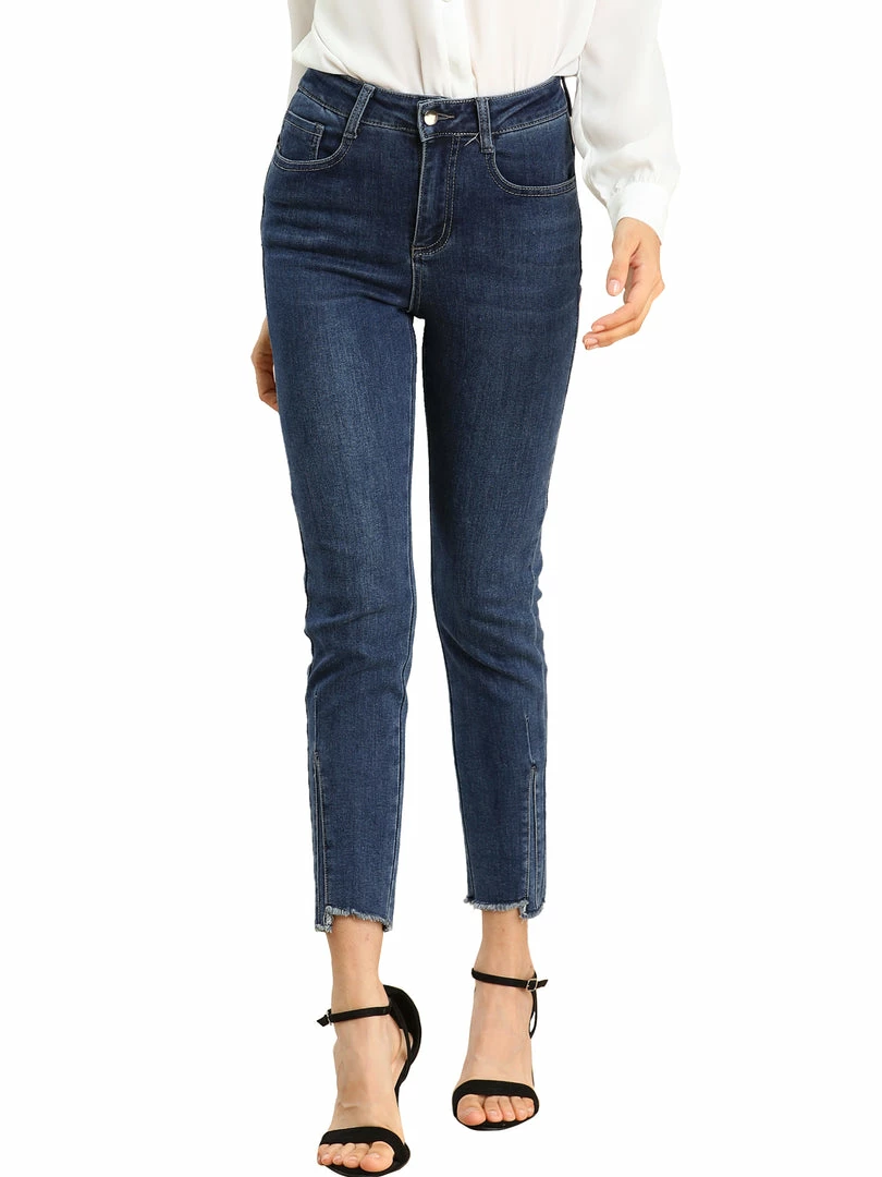 Allegra K Women's Denim Pants Skinny Slit Hem High Waist Stretch Ankle Jeans 3 Allegra K Women's Denim Pants Skinny Slit Hem High Waist Stretch Ankle Jeans
