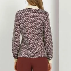 Allegra K Women's Geometric Button Down Shirt Long Sleeve Work Office Collar Tops Blouse 20 Allegra K Women's Geometric Button Down Shirt Long Sleeve Work Office Collar Tops Blouse